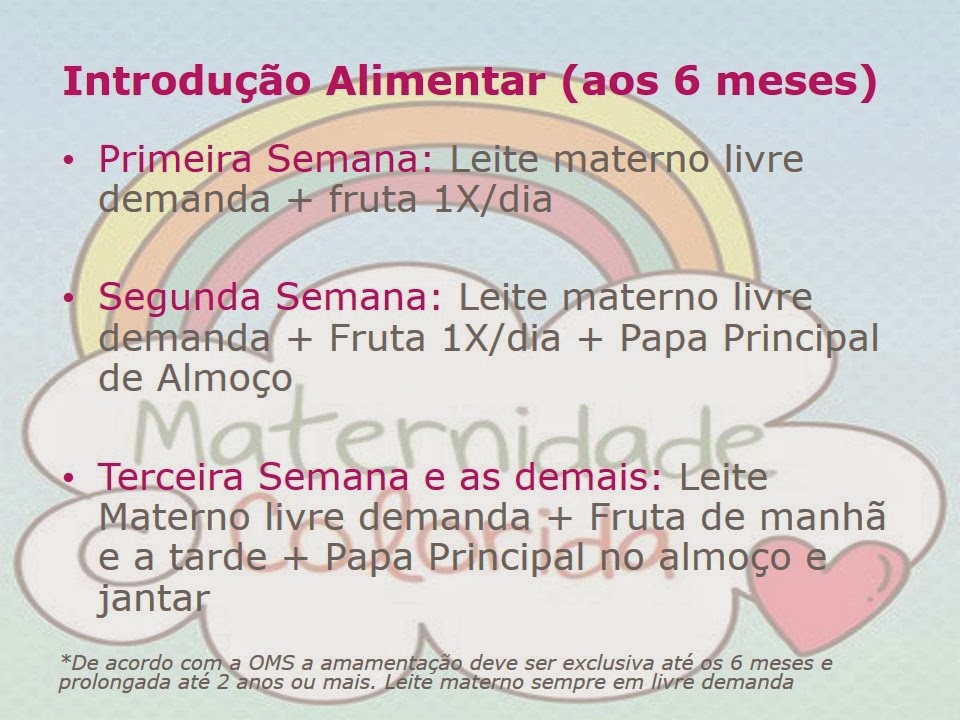 Dieta alimentar para bebe de 6 meses